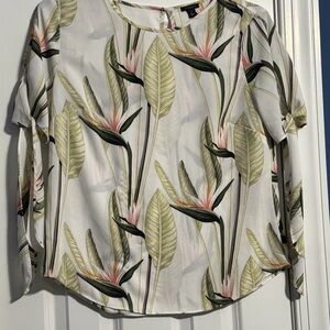Ann Taylor Leaf Print Blouse - Green and Pink